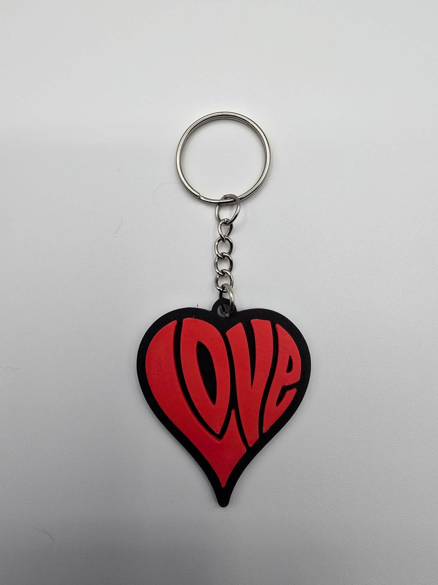 3D Printed Script LOVE Heart Keychain – Red & Black – Layered Design