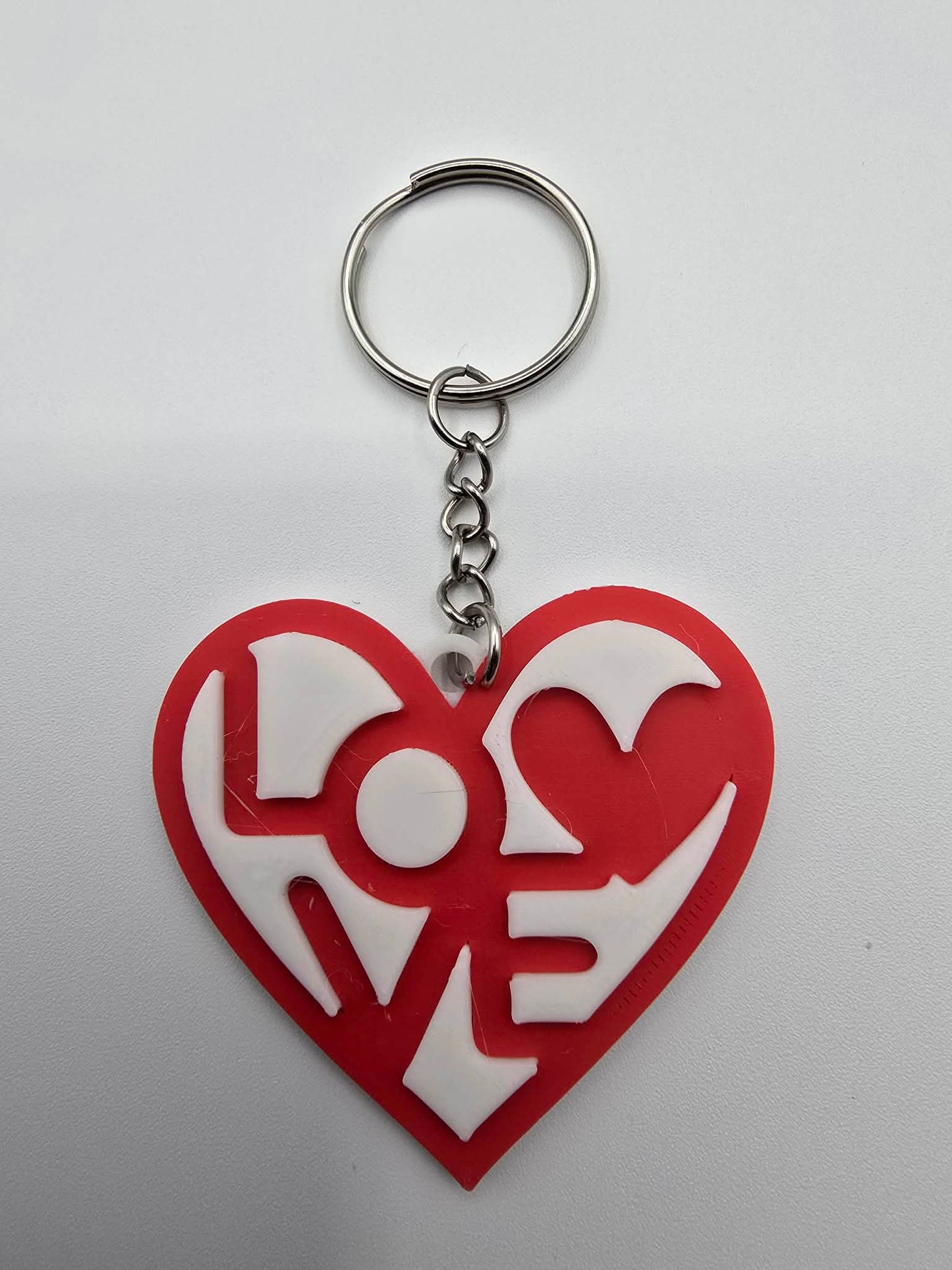 3D Printed Heart LOVE Keychain – Red with White Lettering – Layered Design