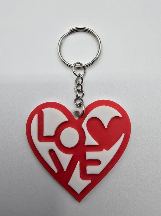 3D Printed Heart LOVE Keychain – Red with White Lettering – Layered Design
