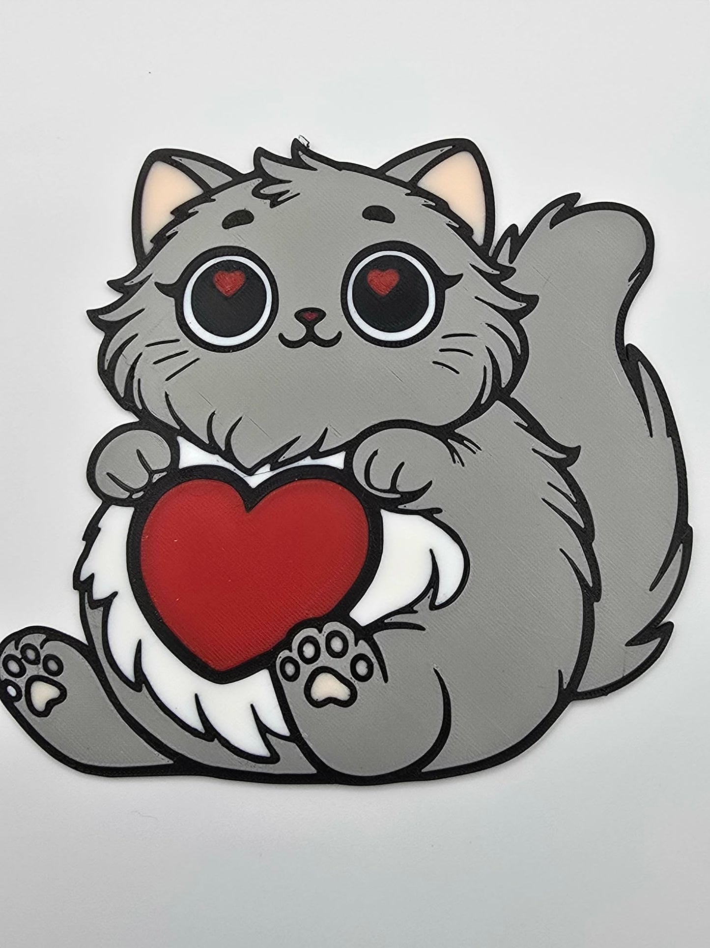 3D Printed Valentine’s Fat Cat Decor – Layered Shelf Display – 5.5 Inch
