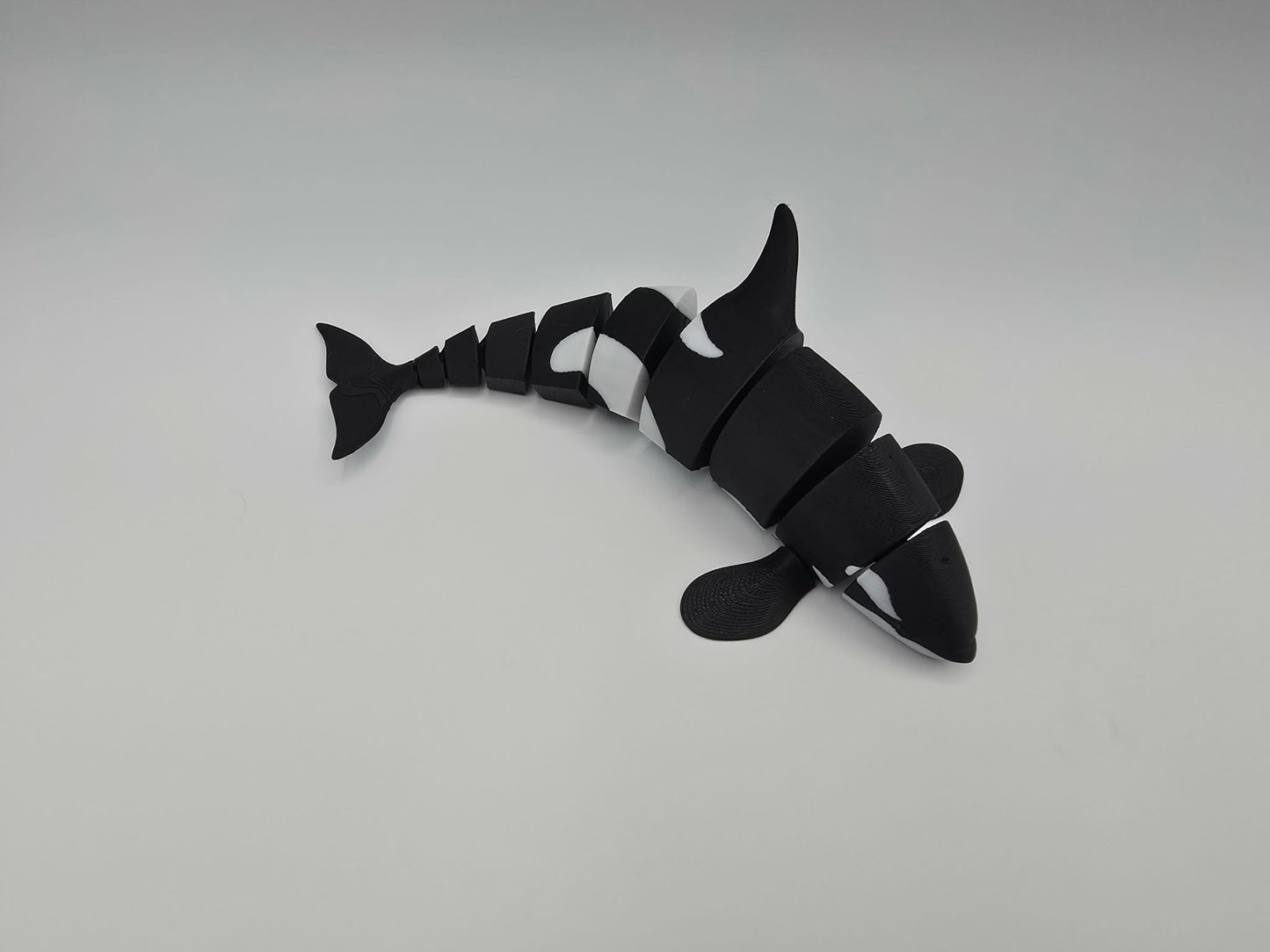 3D Printed Articulated Orca – Flexible Ocean Desk Toy – Black & White