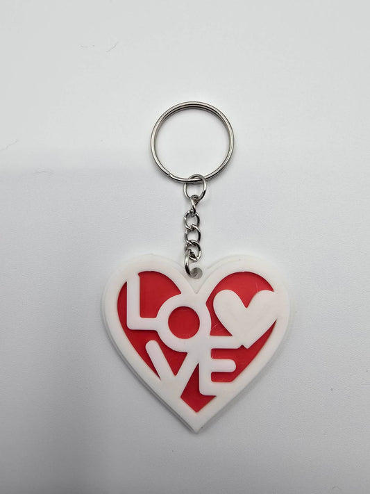 3D Printed Heart LOVE Keychain – Red & White – Layered Design